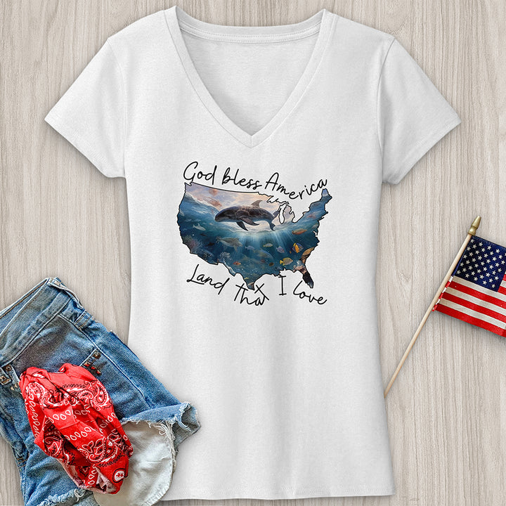 Loves Her Mama America and Jesus V-Neck Tee