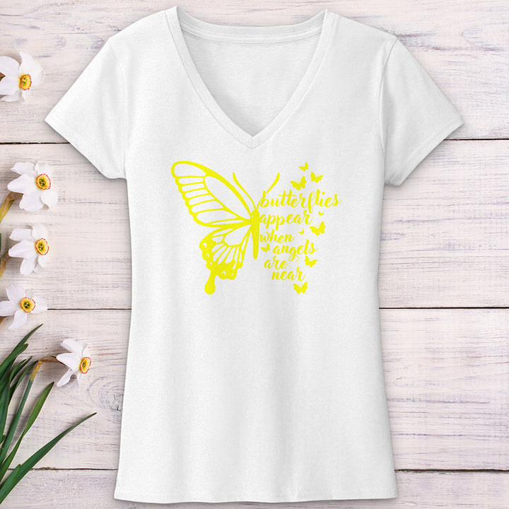 Butterflies Appear Yellow V-Neck Tee