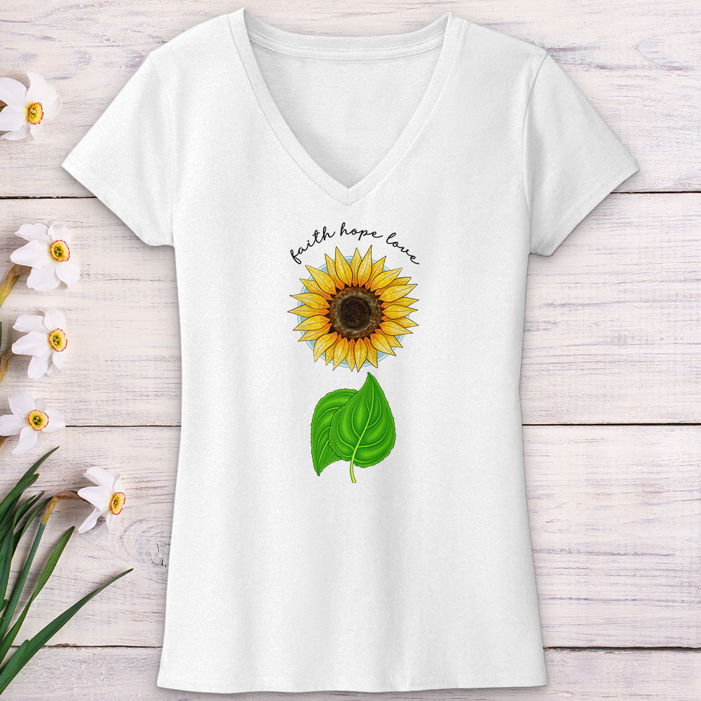 Faith Hope Love Sunflower Art V-Neck Tee