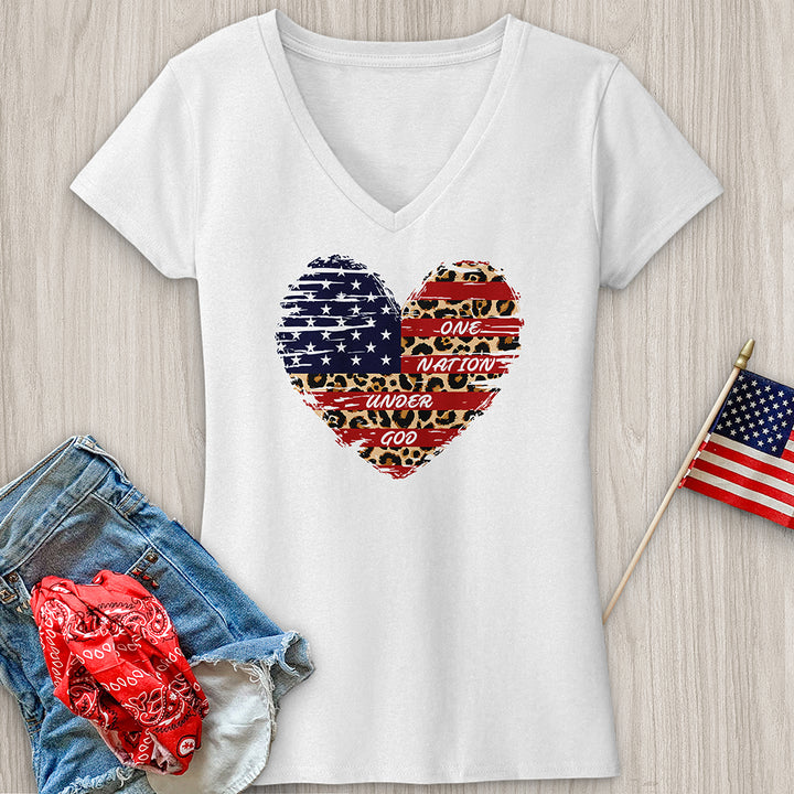 One Nation Leopard Heart V-Neck Tee