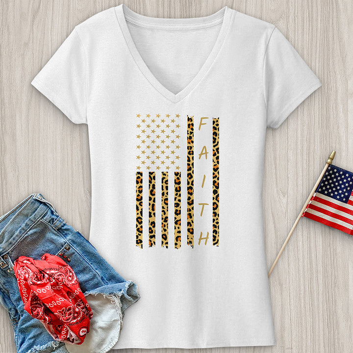 Faith Leopard Flag V-Neck Tee