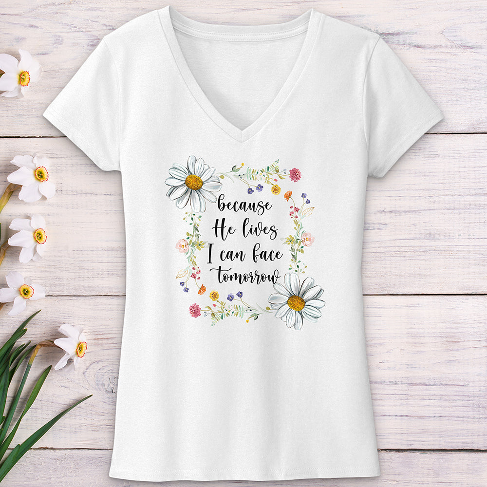 Because He Flower Patch V-Neck Tee