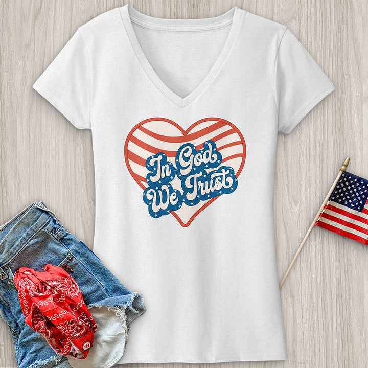 In God We Trust Wavy Heart V-Neck Tee