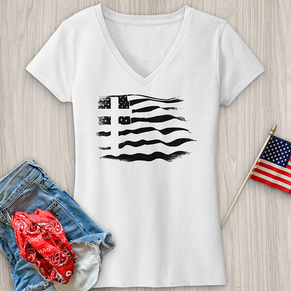 Flag & Cross V-Neck Tee