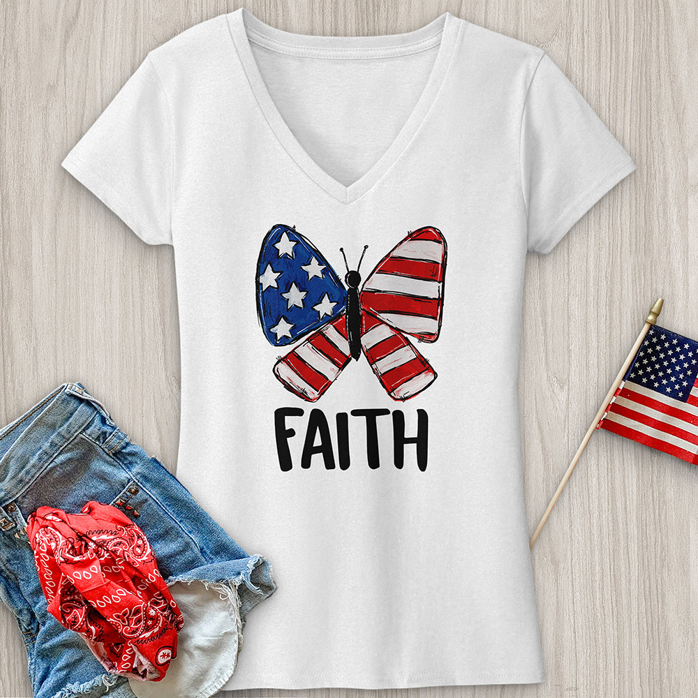 USA Faith Butterfly V-Neck Tee