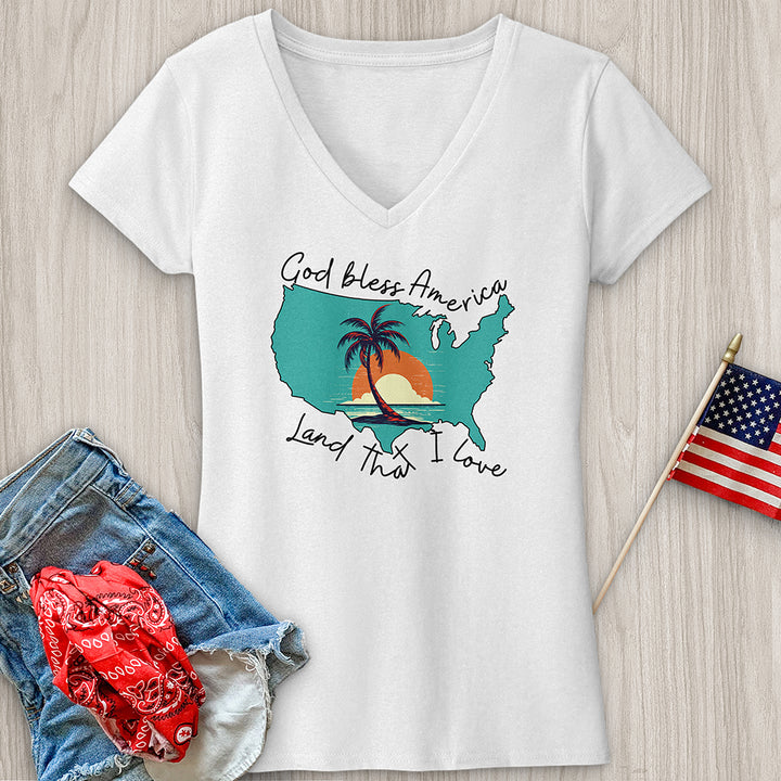 Palm Tree Beach Ocean V-Neck Tee