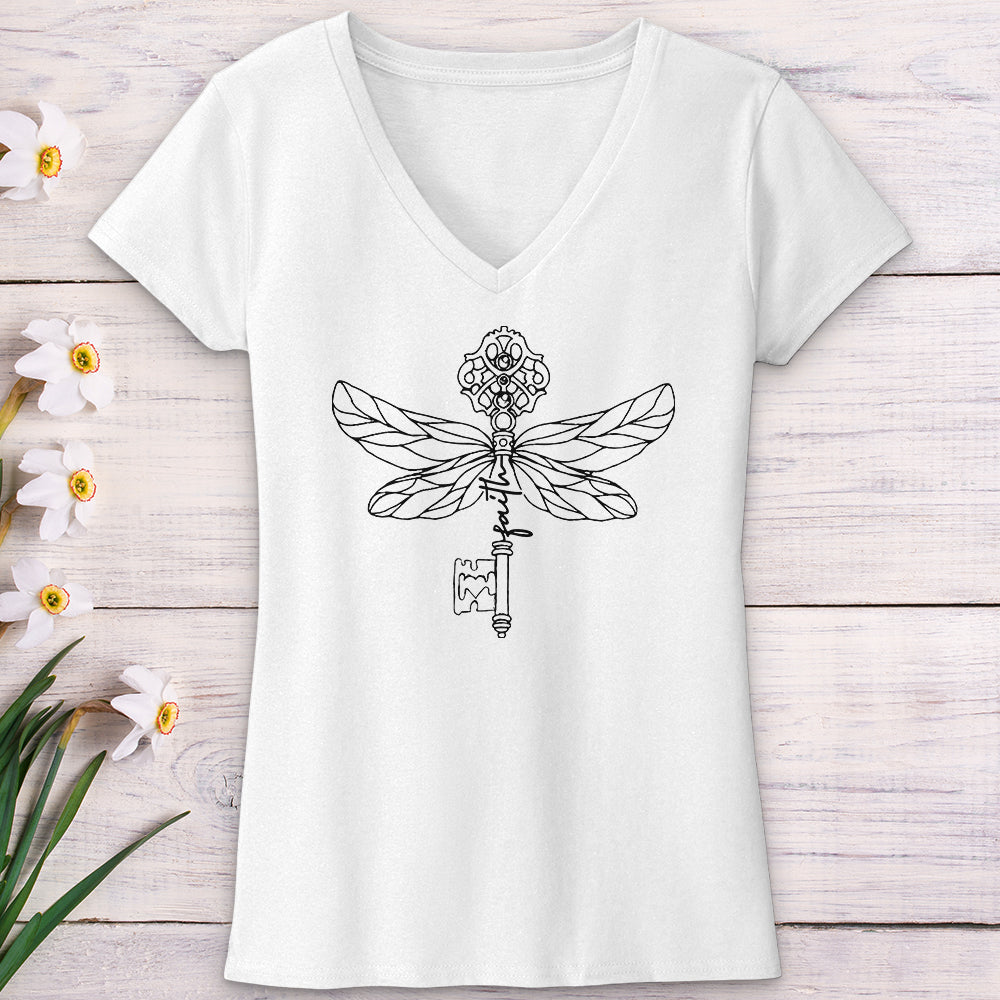 Faith Key Dragonfly V-Neck Tee