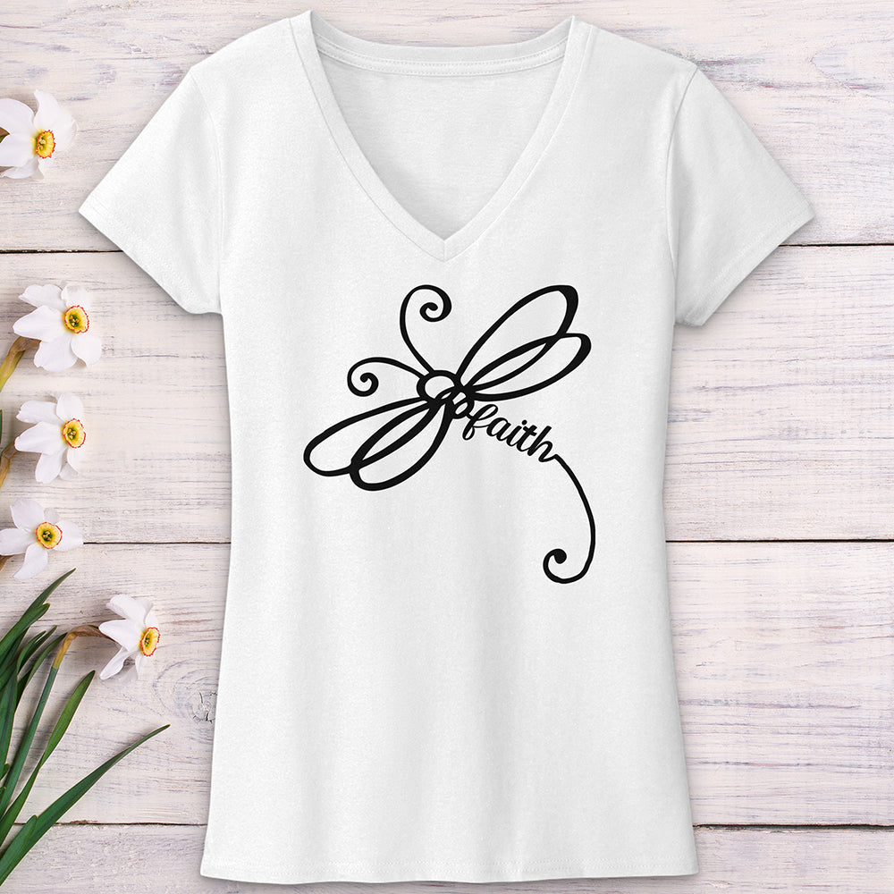 Faith Dragonfly Word Art V-Neck Tee