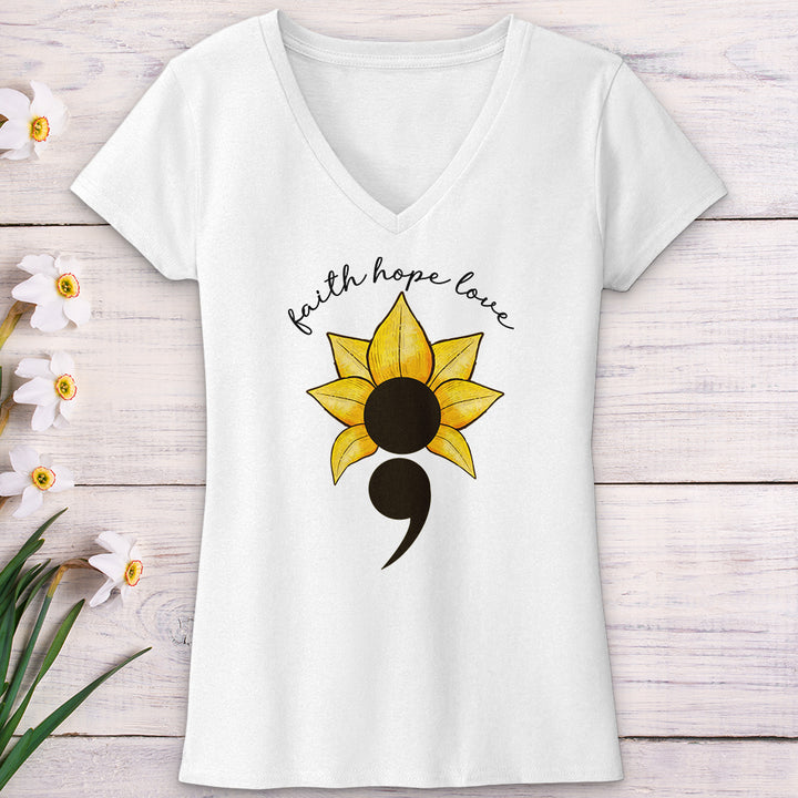 Faith Hope Love Semicolon V-Neck Tee