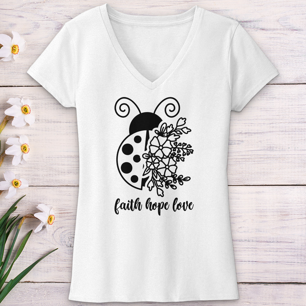 Faith Hope Love Ladybug V-Neck Tee