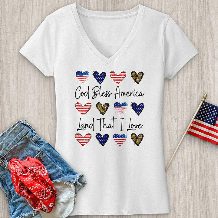 God Bless Heart Pattern V-Neck Tee