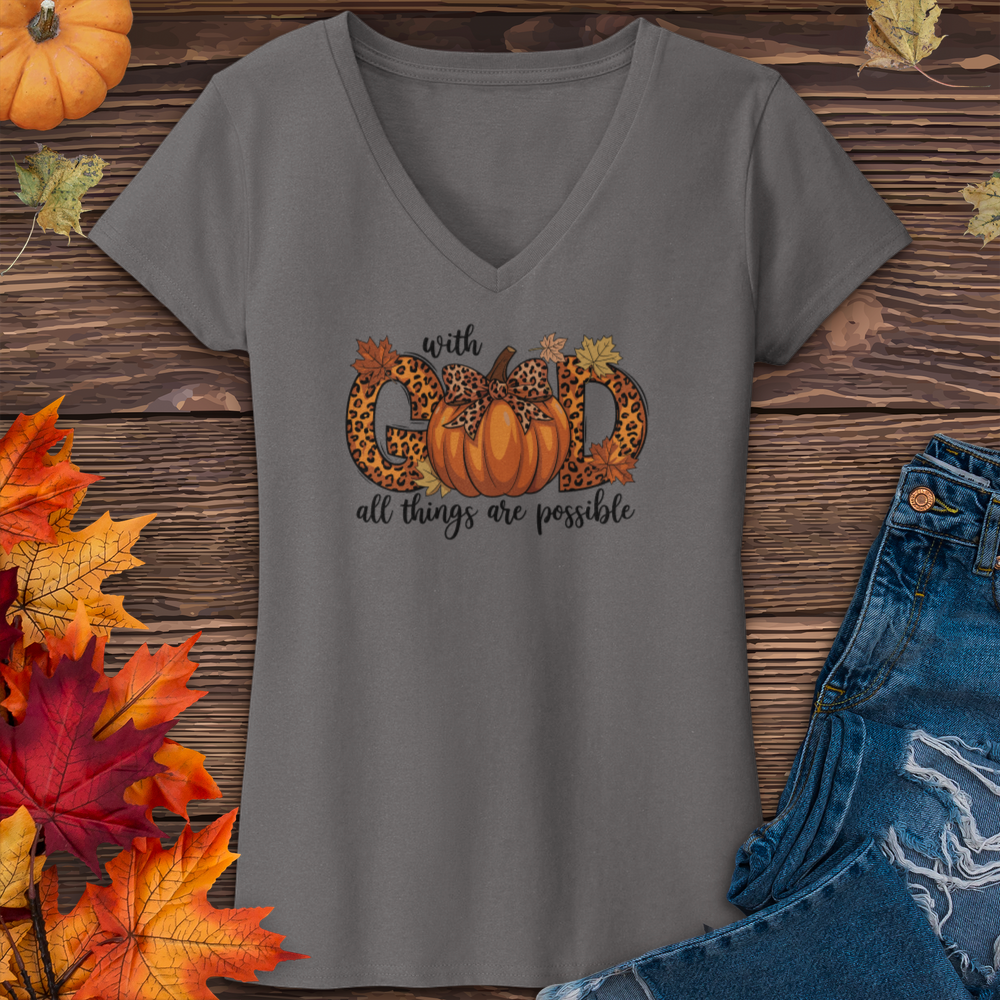 With God All Things Are Possible Pumpkin V-Neck Tee