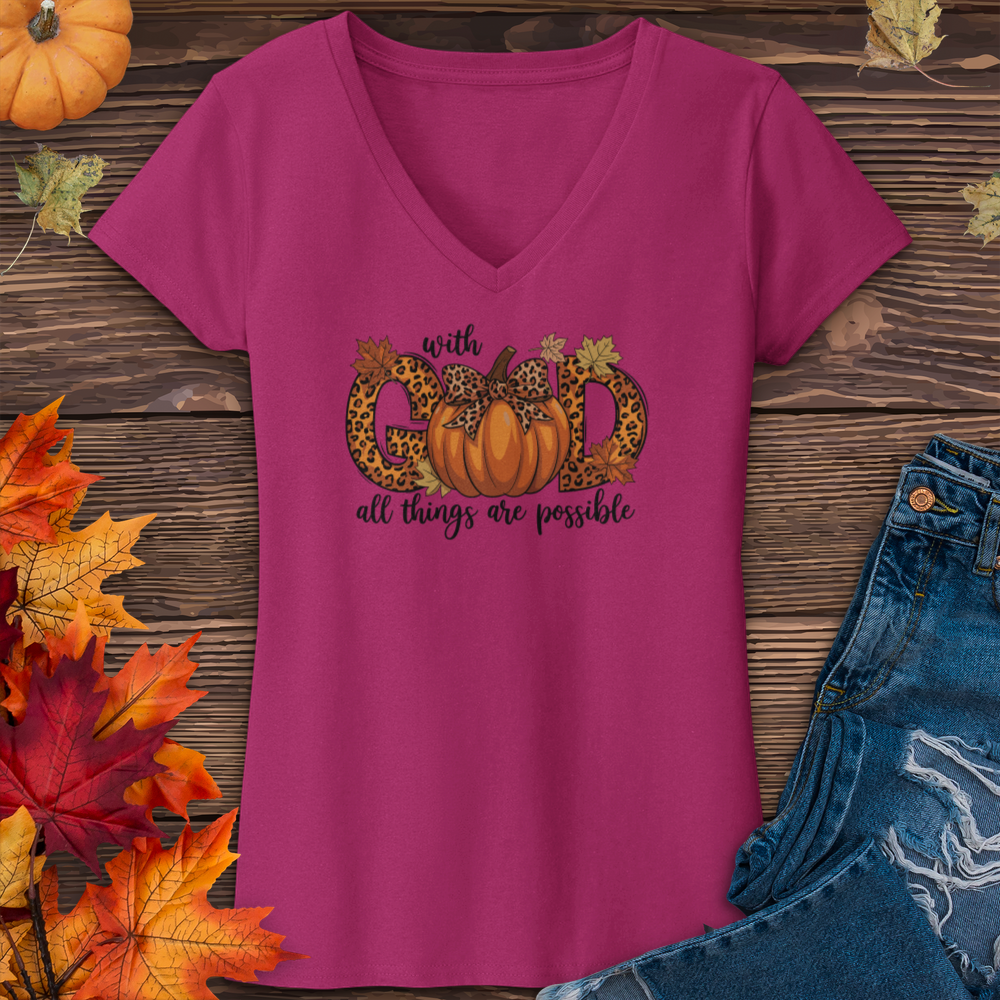 With God All Things Are Possible Pumpkin V-Neck Tee