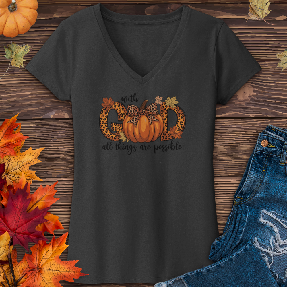 With God All Things Are Possible Pumpkin V-Neck Tee