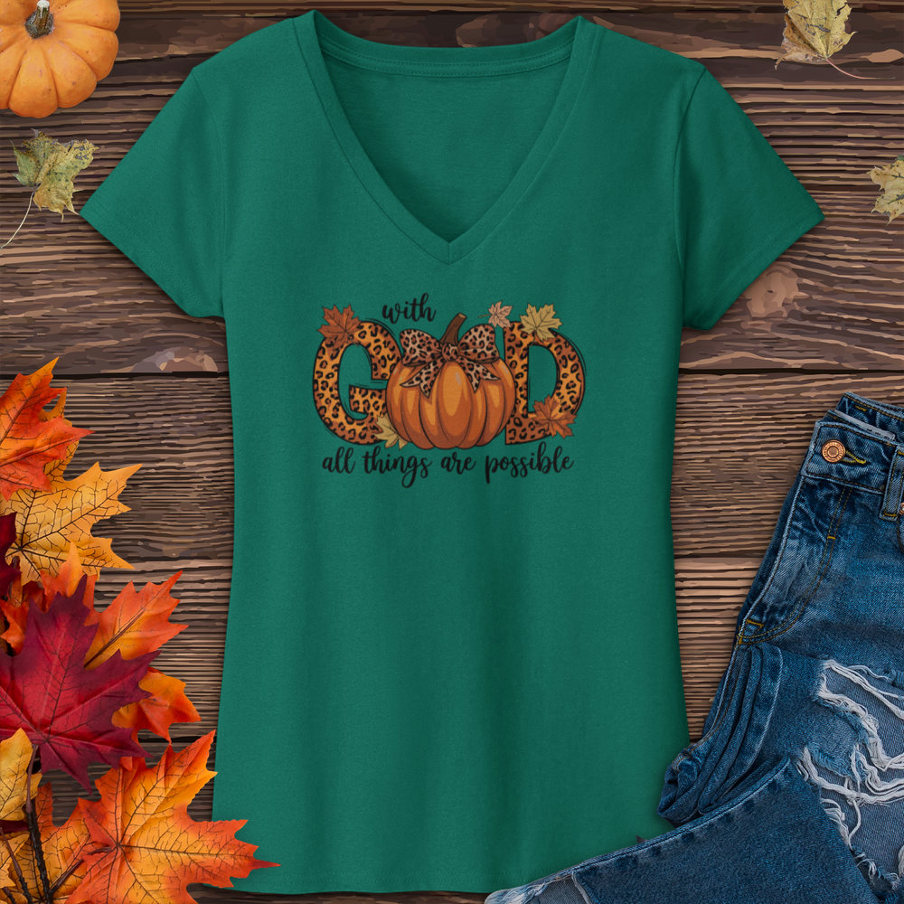 With God All Things Are Possible Pumpkin V-Neck Tee