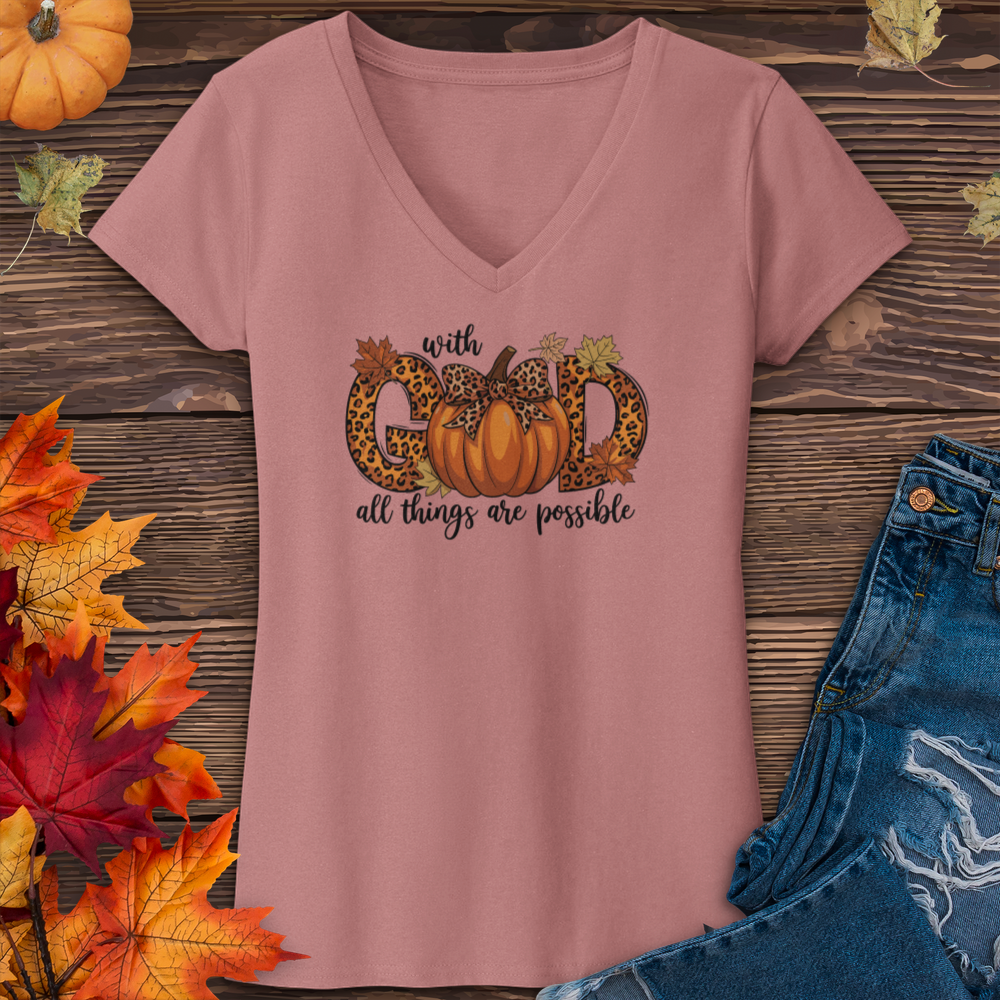 With God All Things Are Possible Pumpkin V-Neck Tee