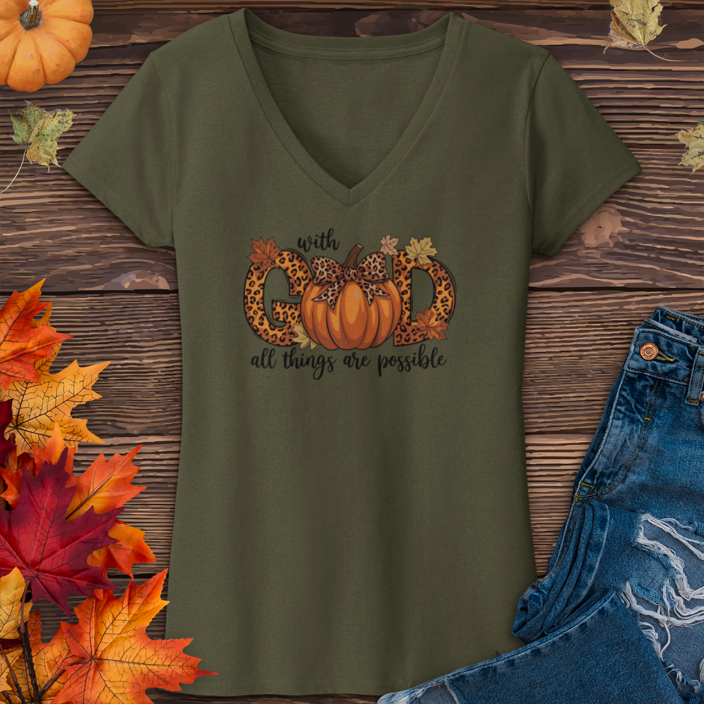 With God All Things Are Possible Pumpkin V-Neck Tee