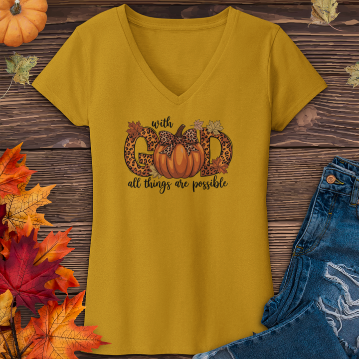 With God All Things Are Possible Pumpkin V-Neck Tee