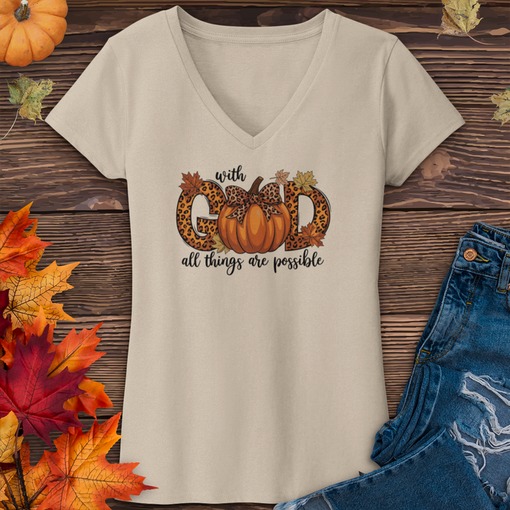 With God All Things Are Possible Pumpkin V-Neck Tee