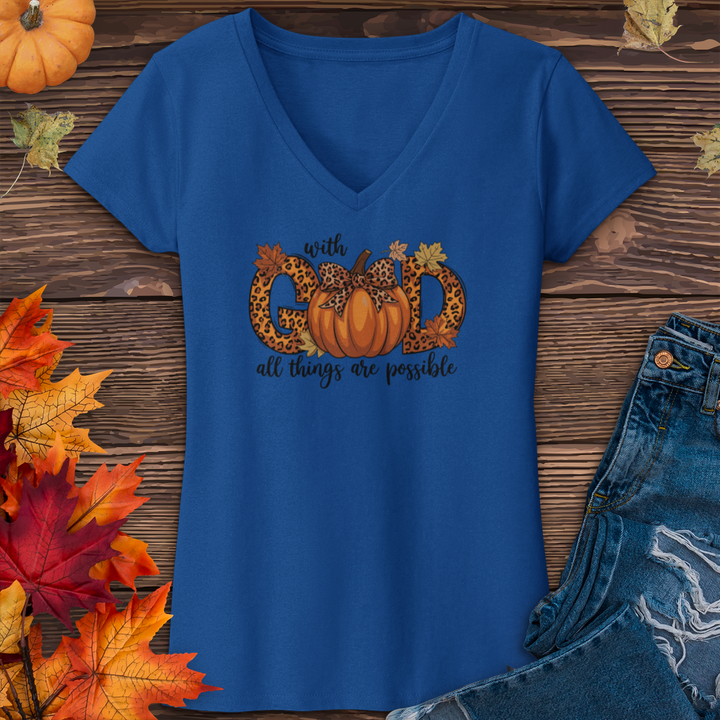 With God All Things Are Possible Pumpkin V-Neck Tee