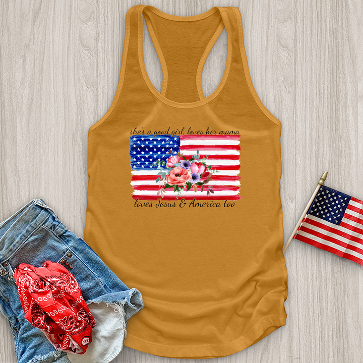 Loves Her Mama America and Jesus Tank Top