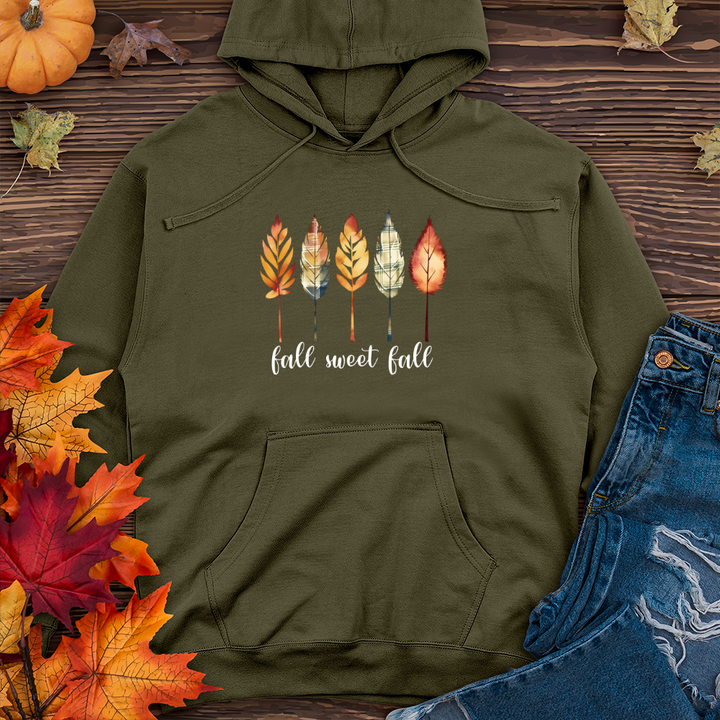 Vintage Cozy Leaves Watercolor Trio Midweight Hooded Sweatshirt