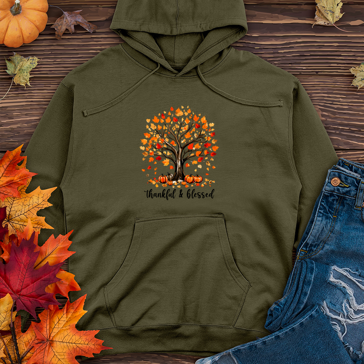 Retro Watercolor Pumpkin Tree Midweight Hooded Sweatshirt