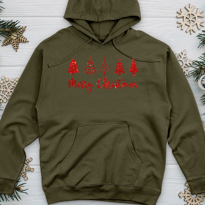 Red Merry Christmas Scene Midweight Hooded Sweatshirt