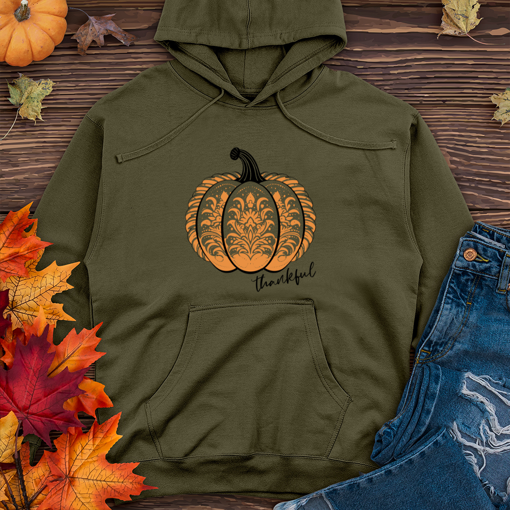 Vintage Retro Art Pumpkin Midweight Hooded Sweatshirt