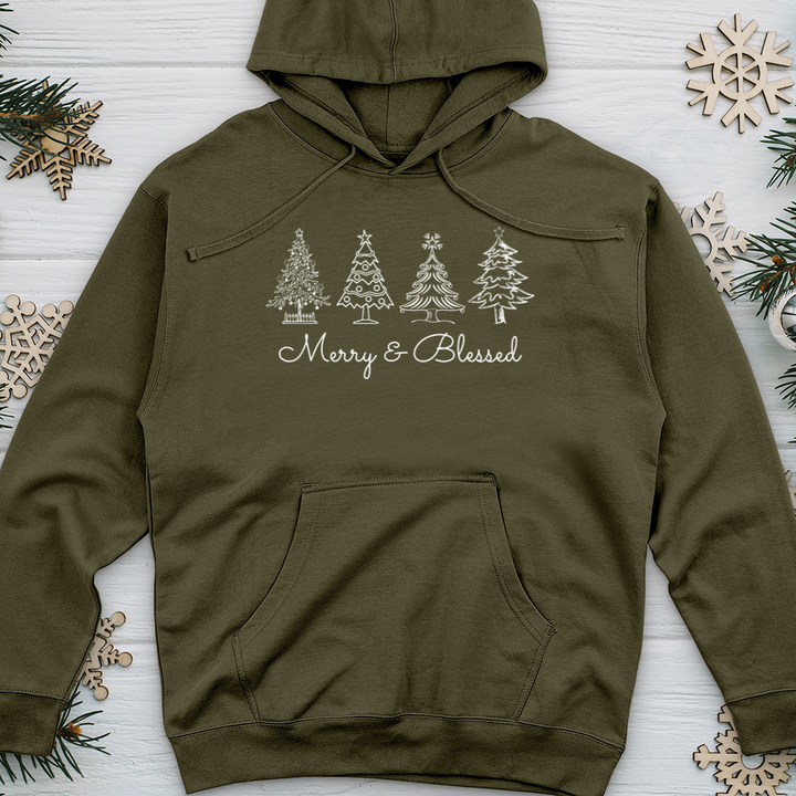 Merry & Blessed White Trees Midweight Hooded Sweatshirt