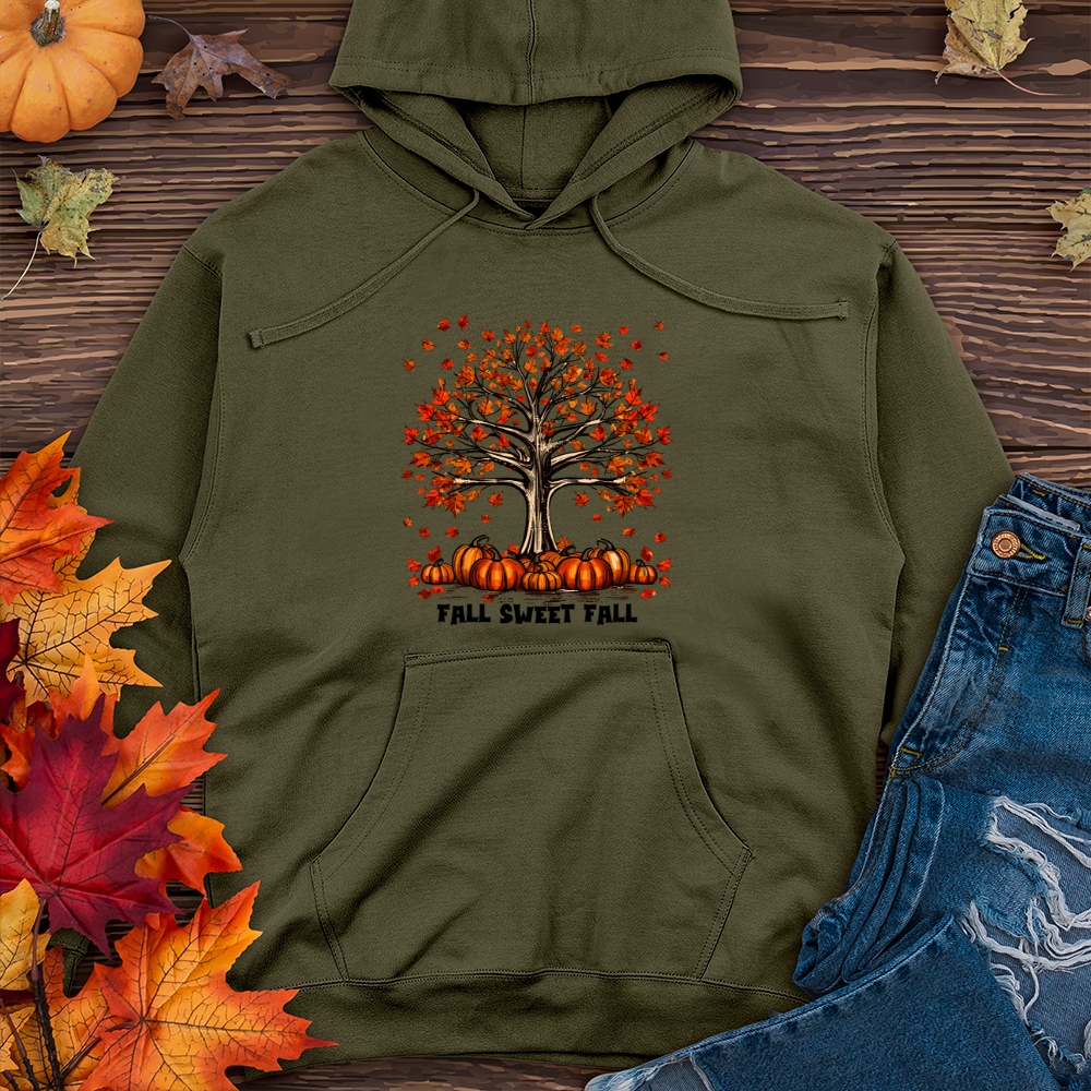 Vintage Plaid Pumpkin Tree Midweight Hooded Sweatshirt