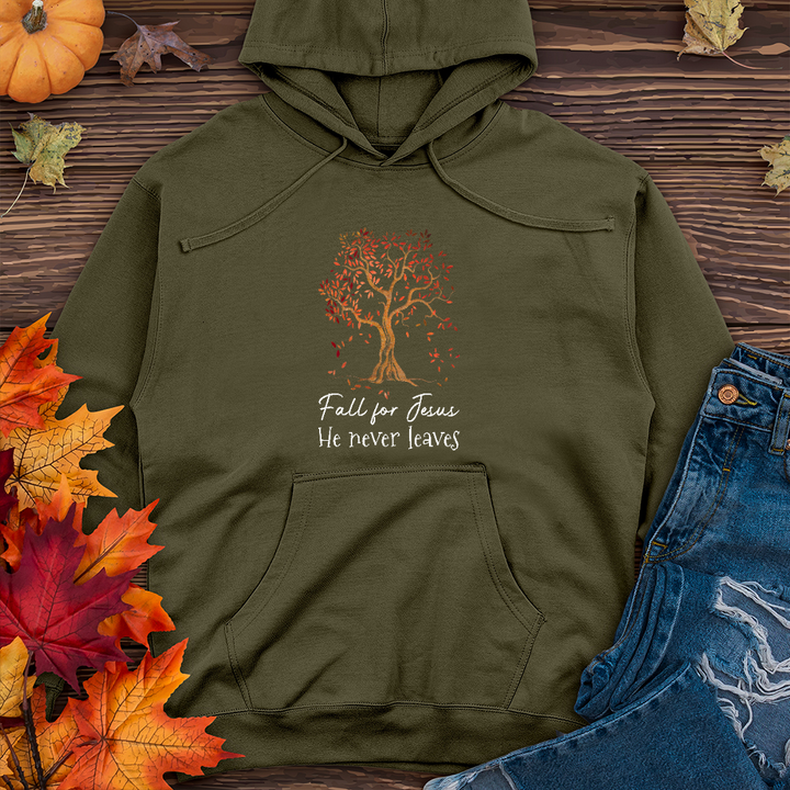 Fall for Jesus He Never Leaves Midweight Hoodie