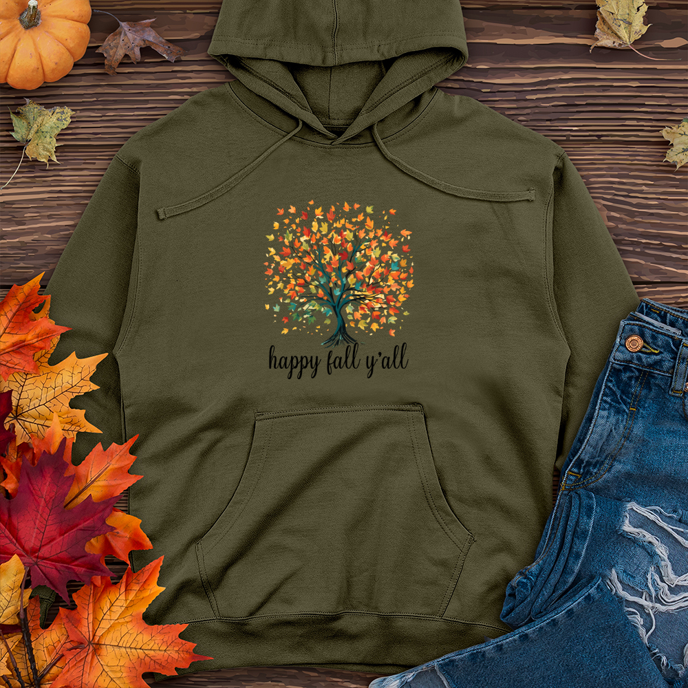 Retro Watercolor Fall Tree Midweight Hooded Sweatshirt