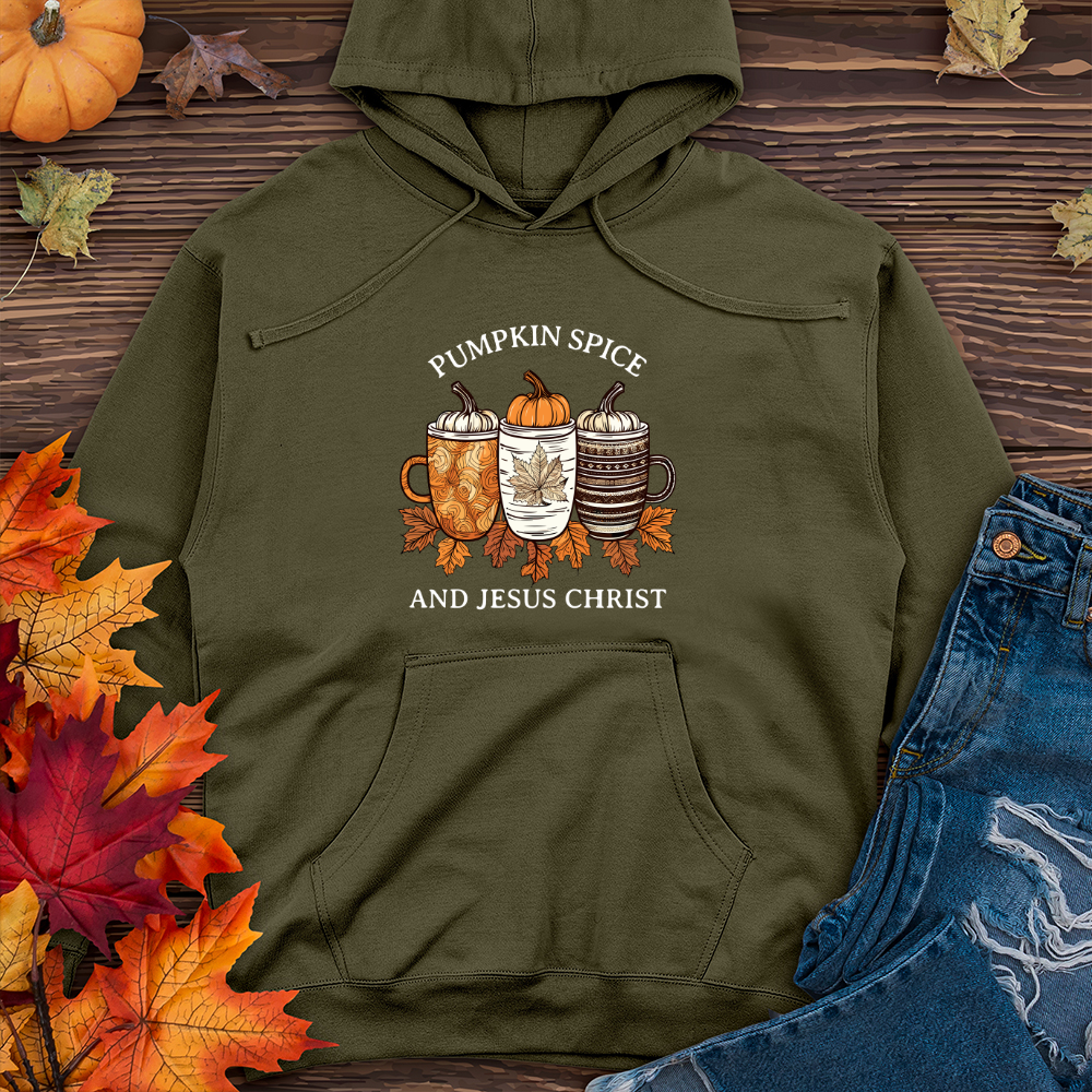 Vintage Pumpkin Spice Trio Coffee Cups Midweight Hooded Sweatshirt