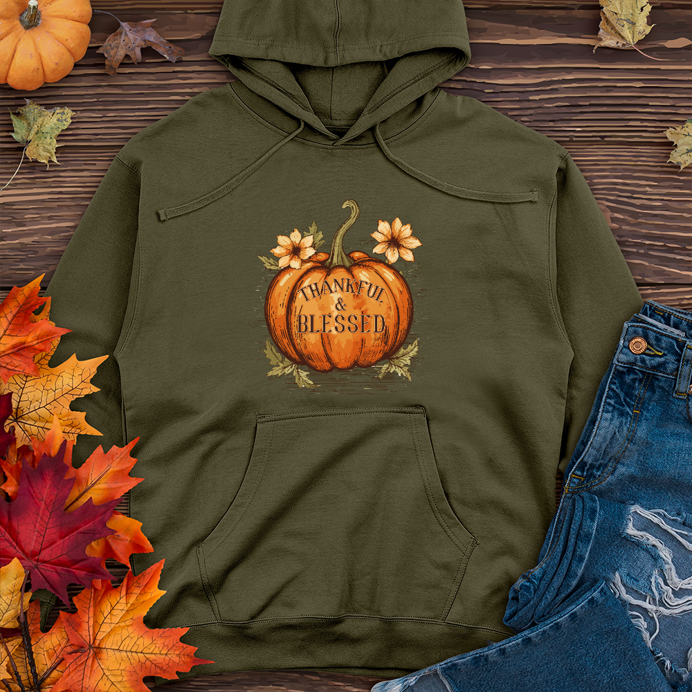 Thankful & Blessed Floral Pumpkin Midweight Hoodie