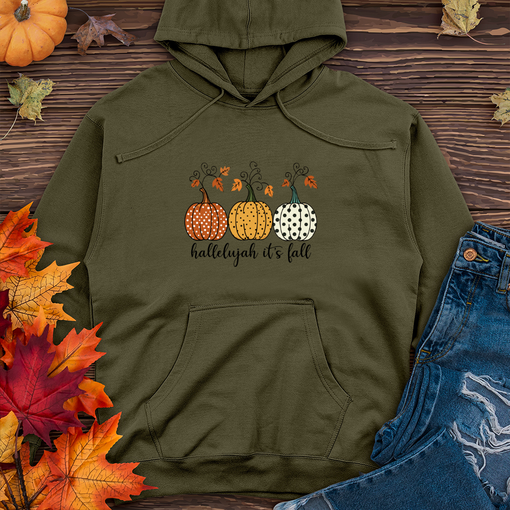 Retro Pumpkin Polka Dot Trio Midweight Hooded Sweatshirt