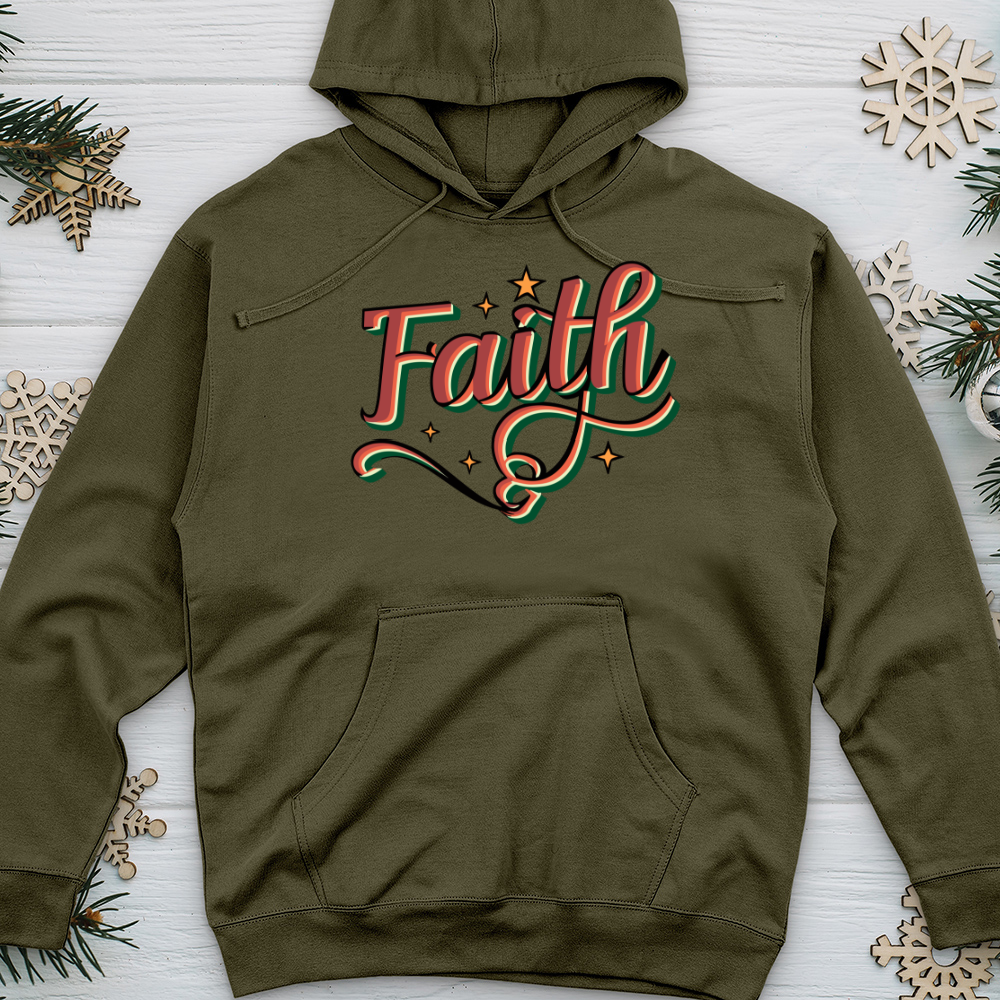 Retro Faith Christmas Midweight Hooded Sweatshirt