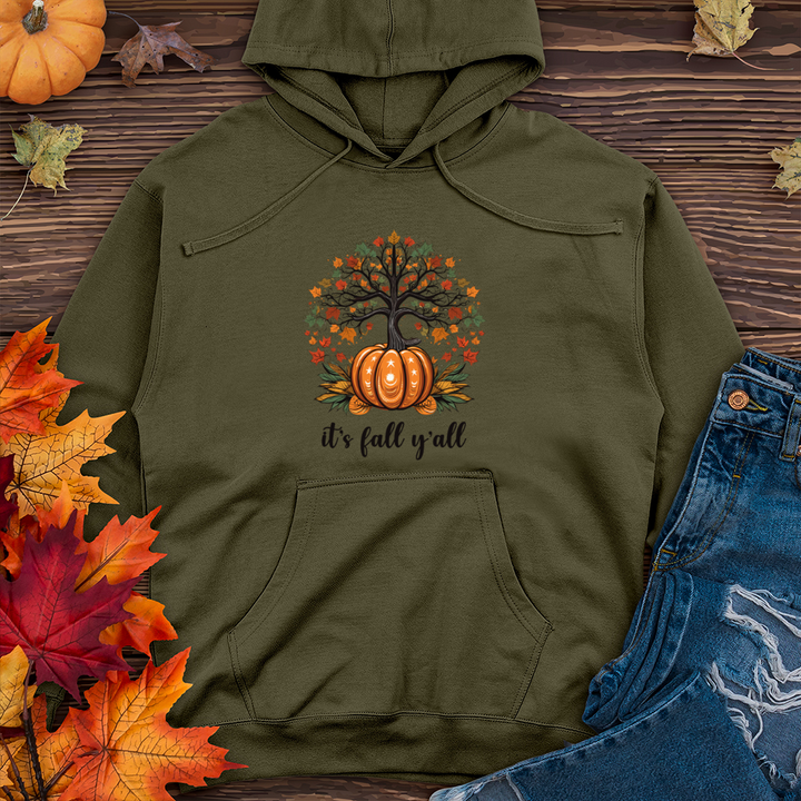 Geometric Harvest Tree Pumpkin Midweight Hooded Sweatshirt