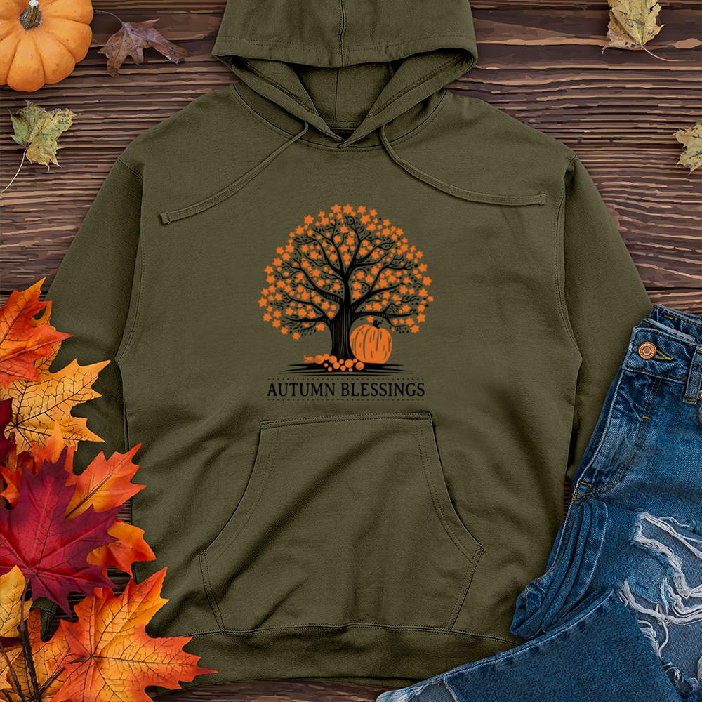 Retro Polka Dot Pumpkin Harvest Tree Midweight Hooded Sweatshirt