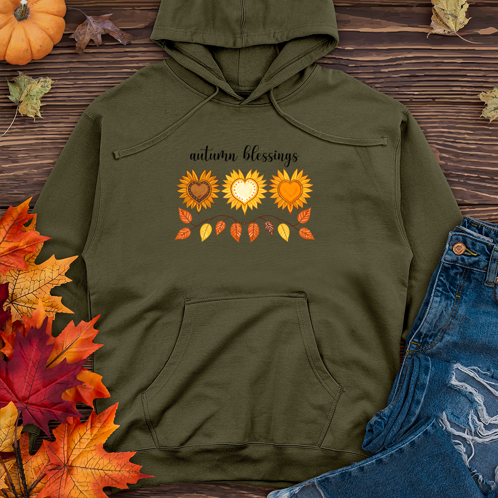 Autumn Sunflower Heart Trio Midweight Hooded Sweatshirt