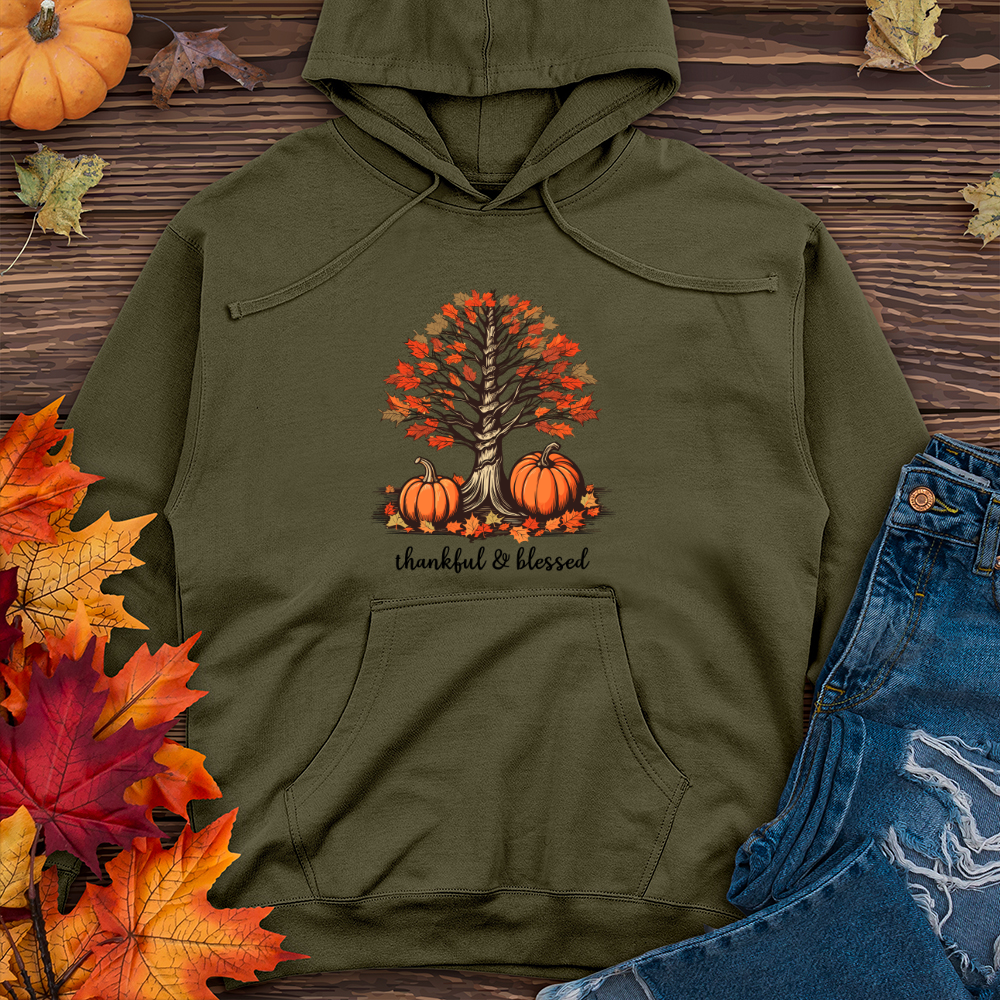 Retro Plaid Autumn Tree Midweight Hooded Sweatshirt