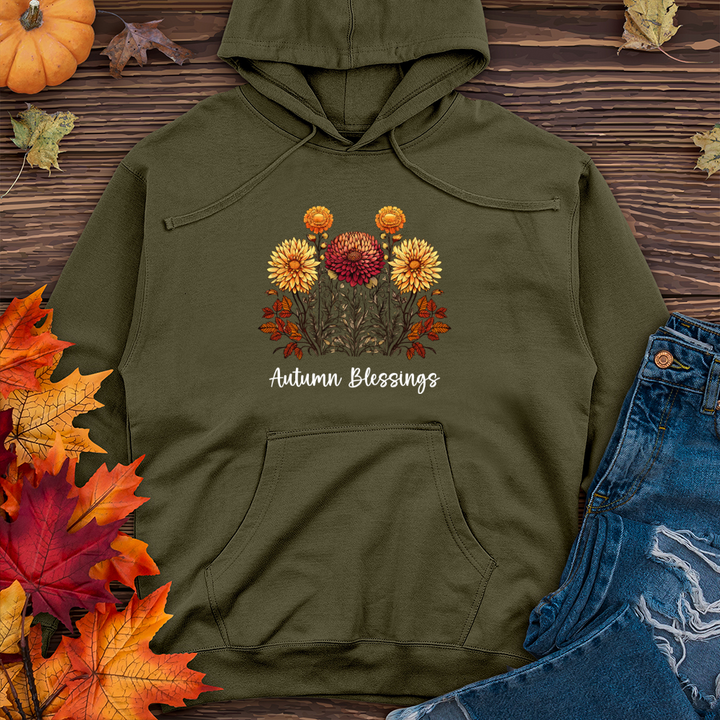 Retro Blooming Autumn Floral Trio Midweight Hooded Sweatshirt