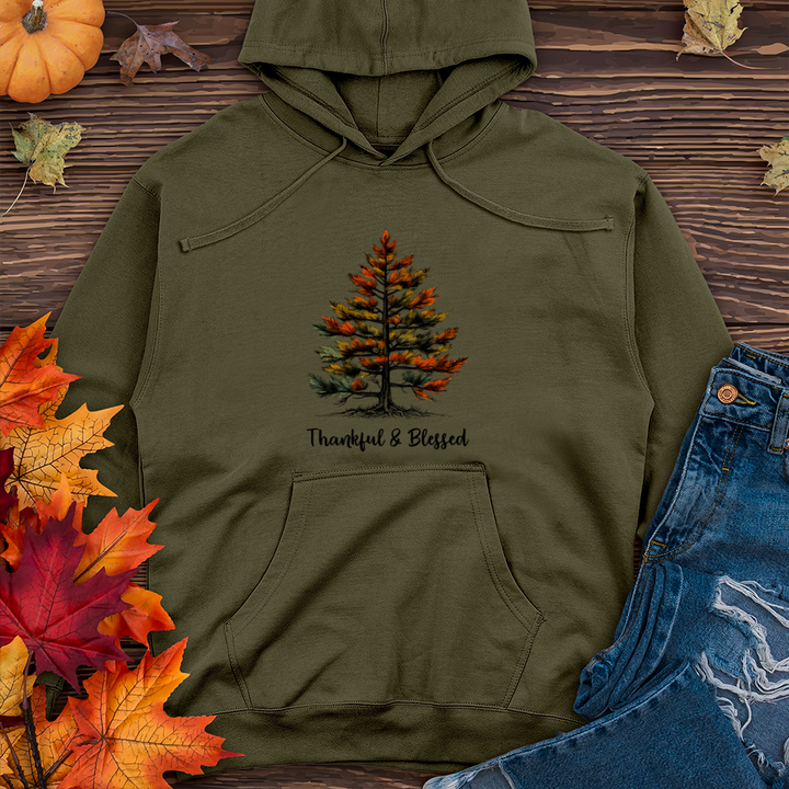 Retro Plaid Pine Tree Midweight Hooded Sweatshirt