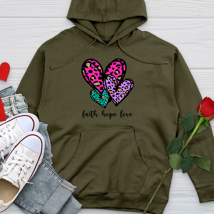 Faith hope love coloful leopard Midweight Hooded Sweatshirt