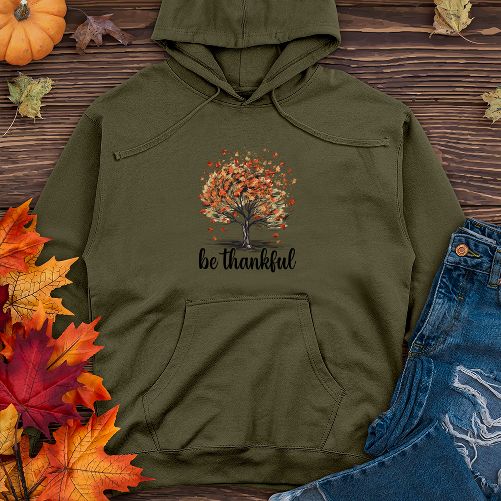 Retro Plaid Autumn Tree Midweight Hooded Sweatshirt