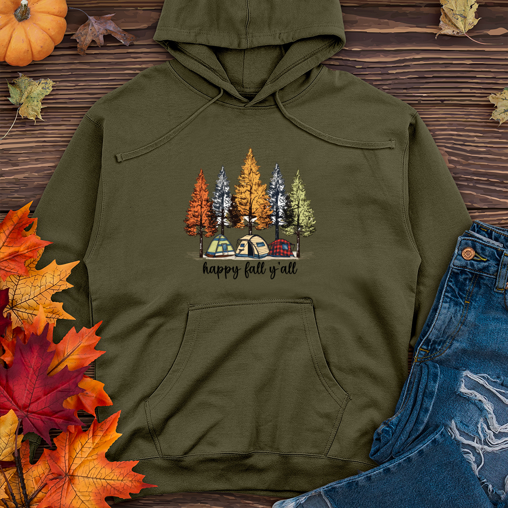 Cozy Fall Camping Plaid Trio Trees Midweight Hooded Sweatshirt