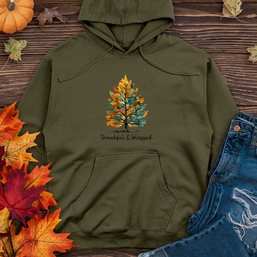 Retro Watercolor Pine Tree Midweight Hooded Sweatshirt