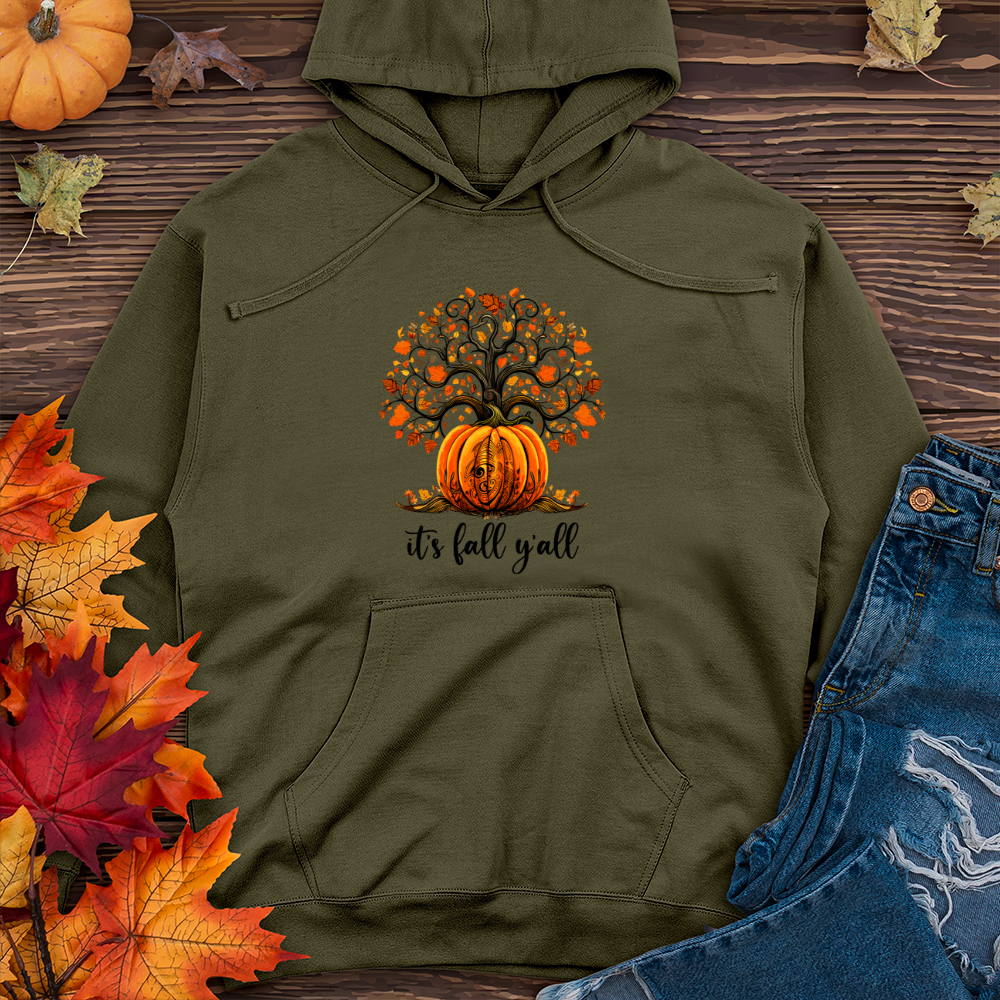 Boho Paisley Harvest Tree Pumpkin Midweight Hooded Sweatshirt