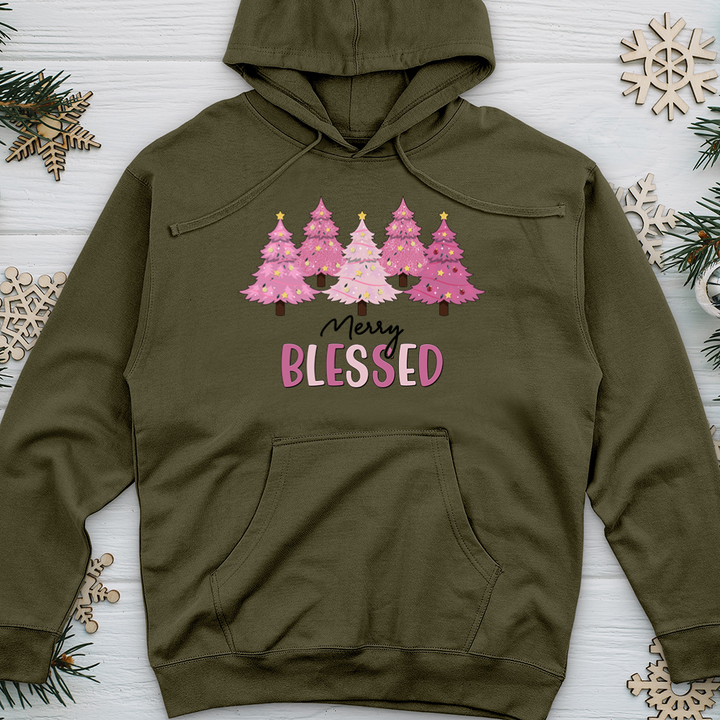 Merry Blessed Pink Tree Farm Midweight Hooded Sweatshirt