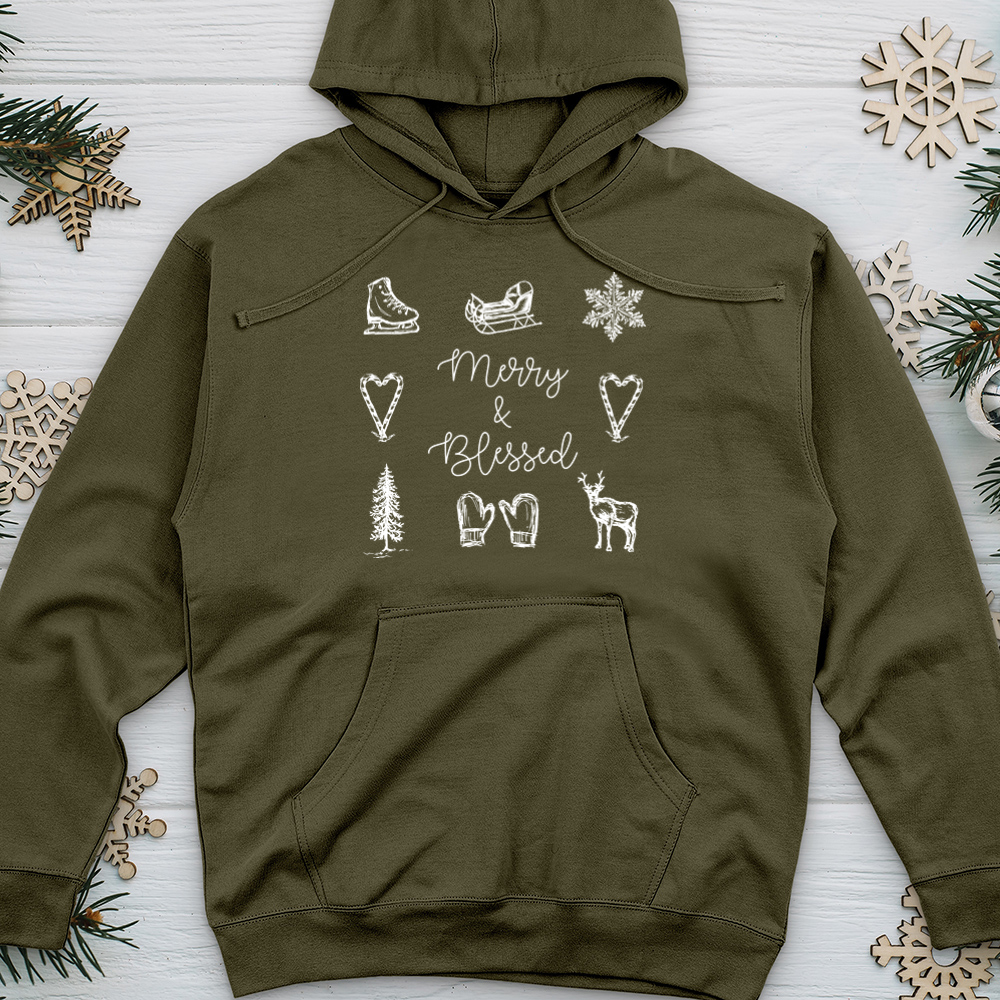 Merry Blessed Christmas Pattern Midweight Hooded Sweatshirt